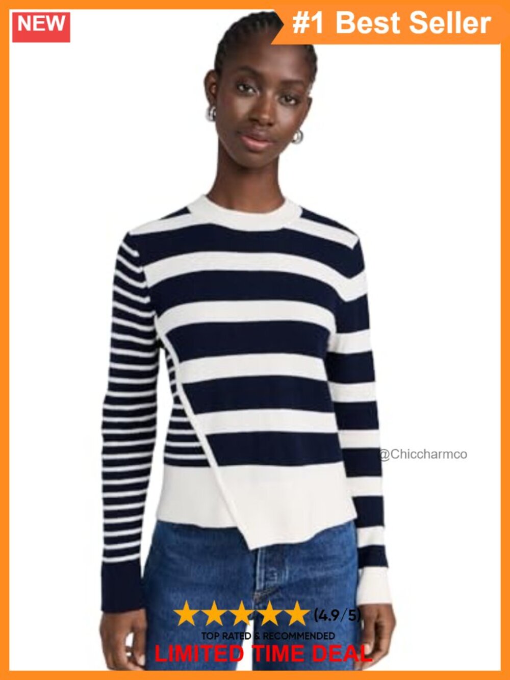 Mid-Weight Knit Striped Sweater Pullover Crew Neck Long Sleeve